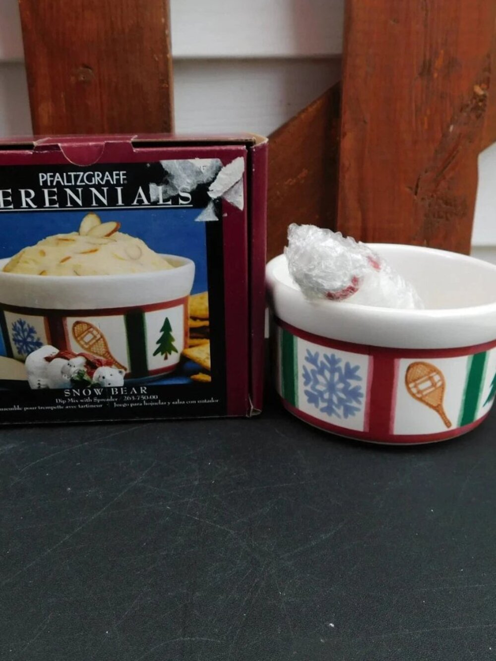 Pfaltzgraff Snow Bear Dip/Cheese Crock with Sculpted Spreader Christmas Dishes